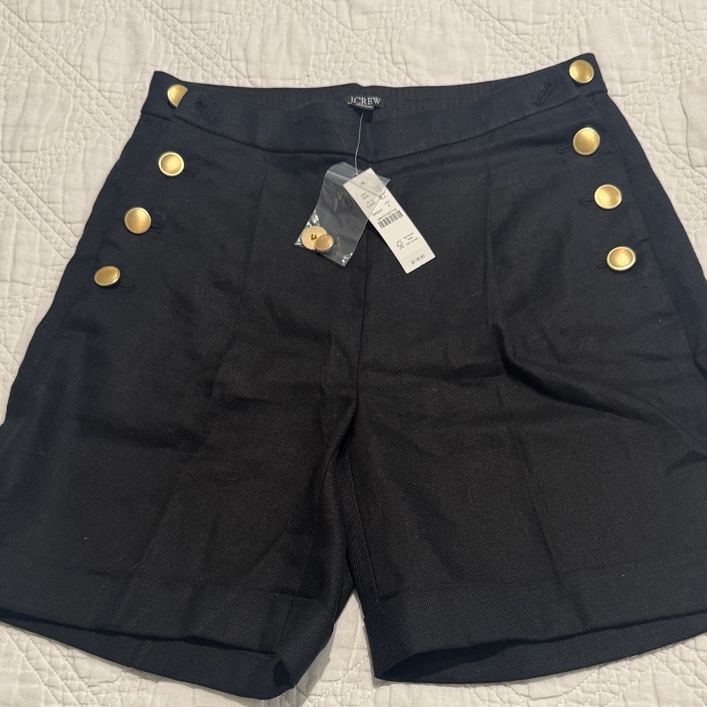 J. Crew High Waist Black Shorts with Gold Buttons
